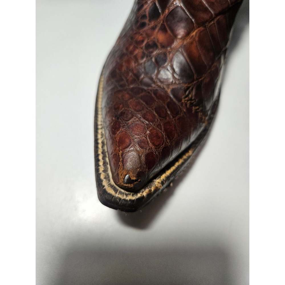 JUSTIN Vintage Exotic Caiman Crocodile Western Boots Brown Zippered Men 6.5 D W8 - Picture 7 of 10